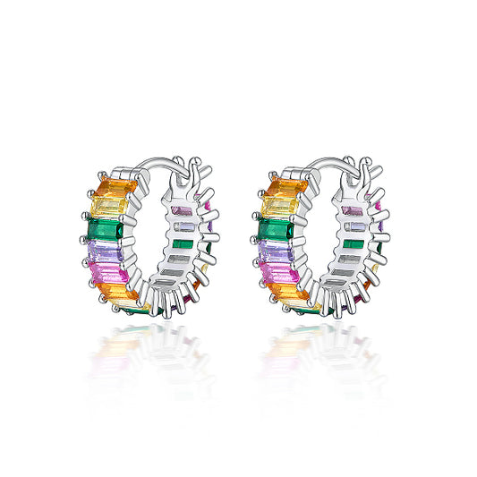 Vintage Elegant Geometric Rainbow Jewelry Set with Colorful Zirconia Earrings and Ring.