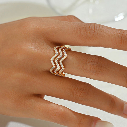 Exquisite minimalist copper inlaid zircon fashion versatile ring ladies party gift.