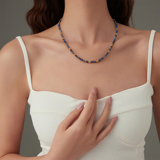 Retro Green Jasper Stainless Steel Necklace Women Fashion Collarbone Chain