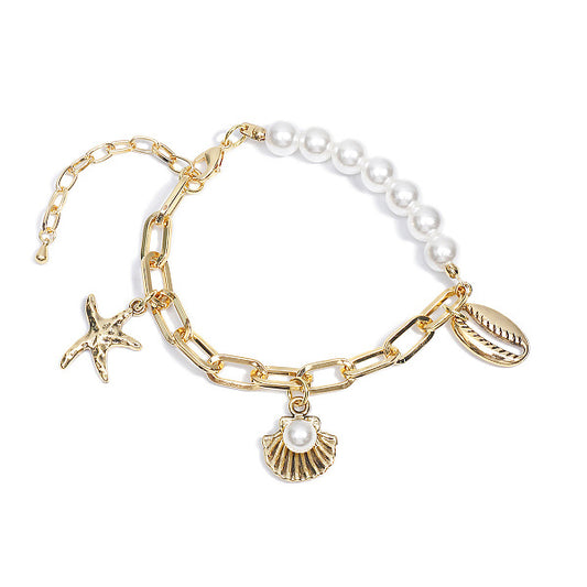 Beach starfish shell pendant imitation pearl bracelet
