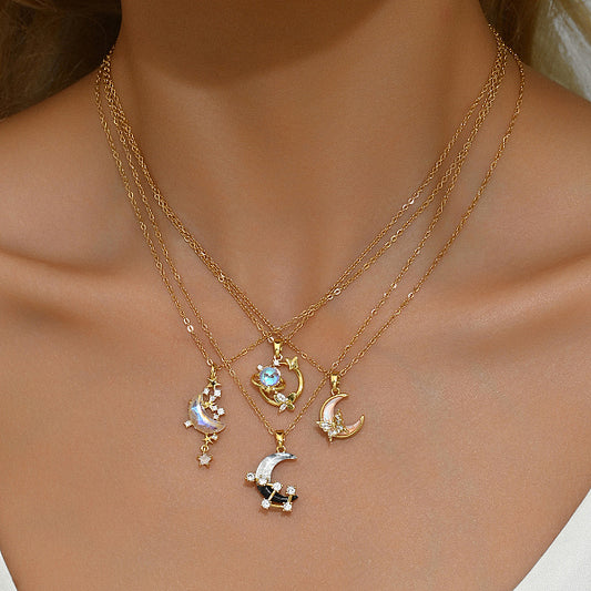Elegant Starry Night Necklace with Zirconia, Perfect Valentine's Day Gift.
