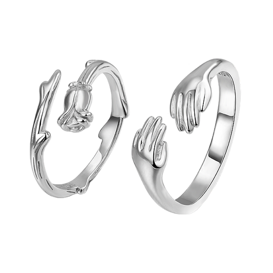 S925 Silver Hug Rose Couple Rings Adjustable Unique Design
