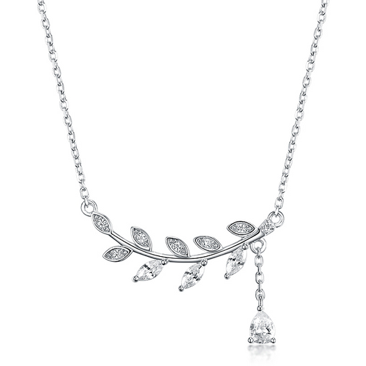 Elegant S925 Silver Diamond Leaf Earrings Necklace Set for Women