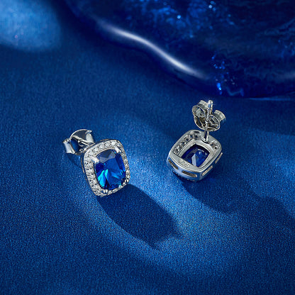 Elegant Sapphire Stud Earrings in Geometric Shape Silver for Banquet