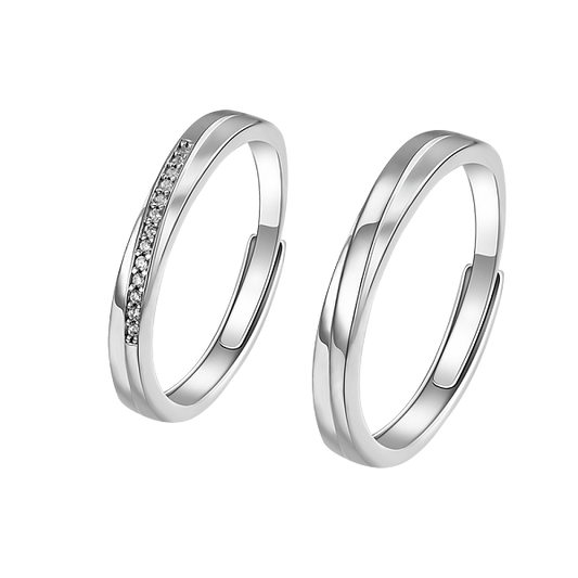 S925 Silver Couple Rings with Zirconia, Adjustable Size, Anniversary Gift