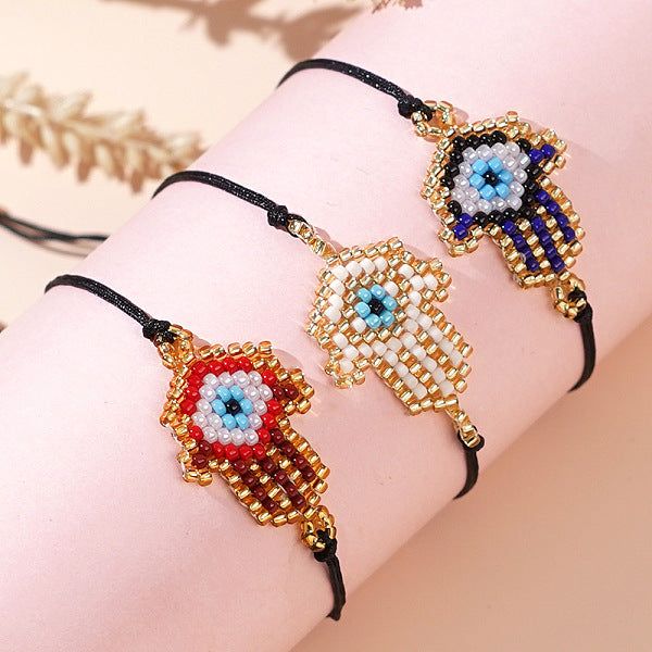 Colorful Beaded Woven Palm Eye Bracelet Ethnic Style Gift for Friend