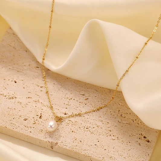 Stylish Stainless Steel Pearl Chain Gold Necklace for Daily Party