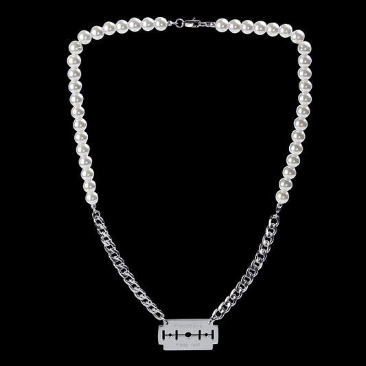 Stylish Stainless Steel Faux Pearl Necklace for Men and Women