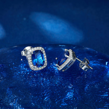 Elegant Sapphire Stud Earrings in Geometric Shape Silver for Banquet