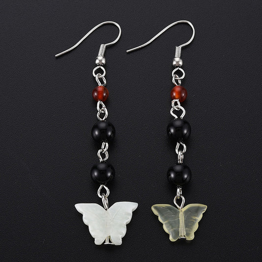 Butterfly Natural New Jade Dangle Earrings for Girl Women, Agate Beads Earrings with Brass Pin