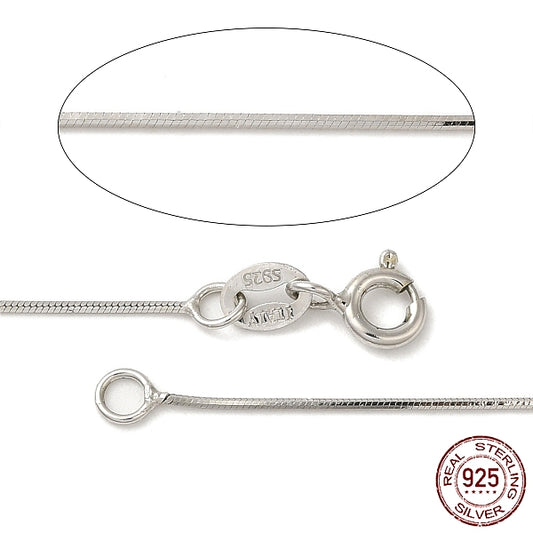 Rhodium Plated Sterling Silver Snake Chain Necklaces, with Spring Ring Clasps, Platinum, 20 inch, 0.65mm