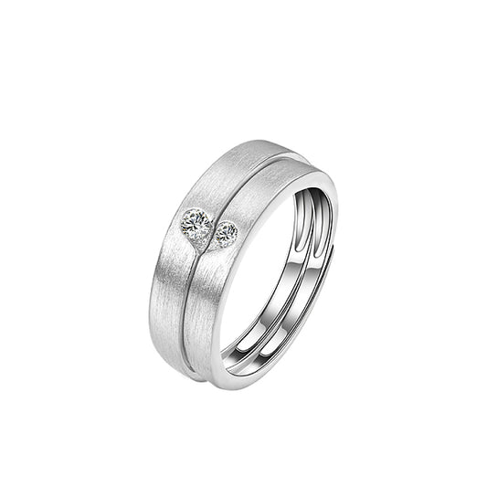 S925 Silver Matte Heart Zircon Couple Rings Adjustable Size Gift