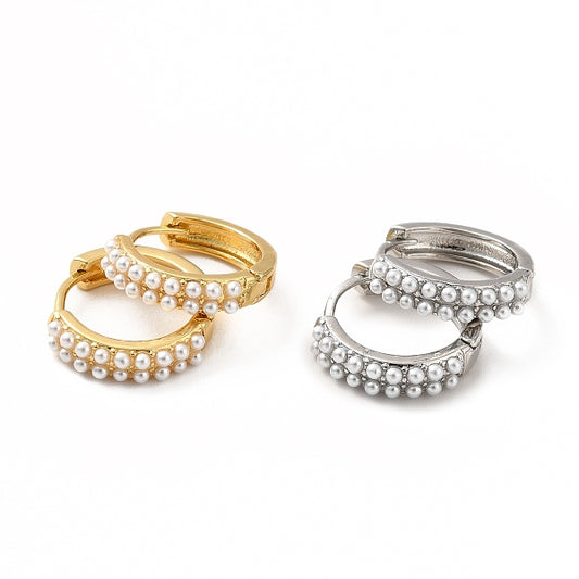 Acrylic Pearl Beaded Hoop Earrings, Long-Lasting Plated Brass Hinged Earrings for Women, Cadmium Free & Lead Free