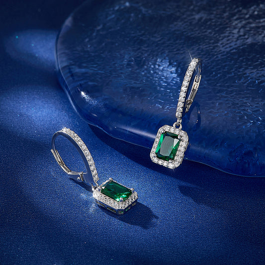 Elegant Vintage Geometric S925 Silver Green Gemstone Jewelry Set