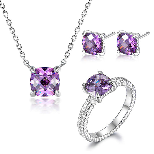 S925 Silver Inlaid Square Zircon Geometric Jewelry Set for Parties.