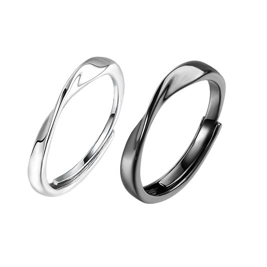S925 Silver Mobius Couple Rings Black White Unique Design Gift