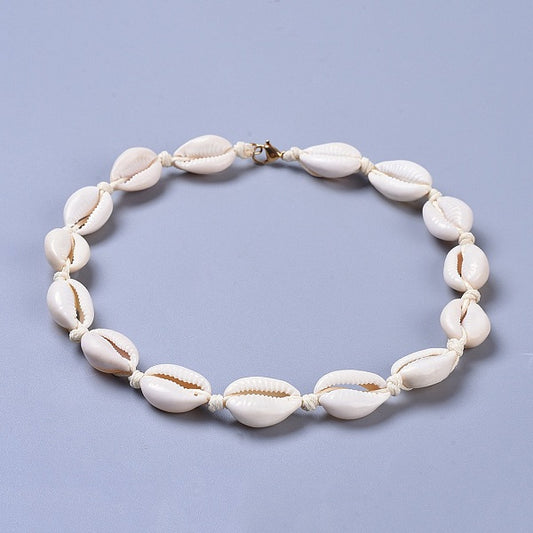 Cowrie Shell Beaded Necklaces, with Brass Lobster Claw Clasps and Eco-Friendly Korean Waxed Polyester Cord, Real 18K Gold Plated