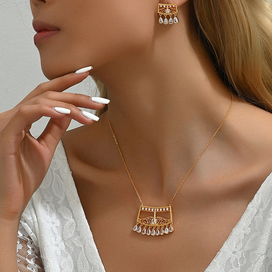Luxurious Middle Eastern Style Copper Jewelry Set with Zirconia Stones.