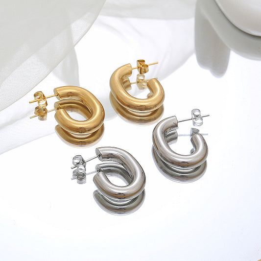 Elegant Geometric C-shaped Stainless Steel Earrings for Women's Daily Wear