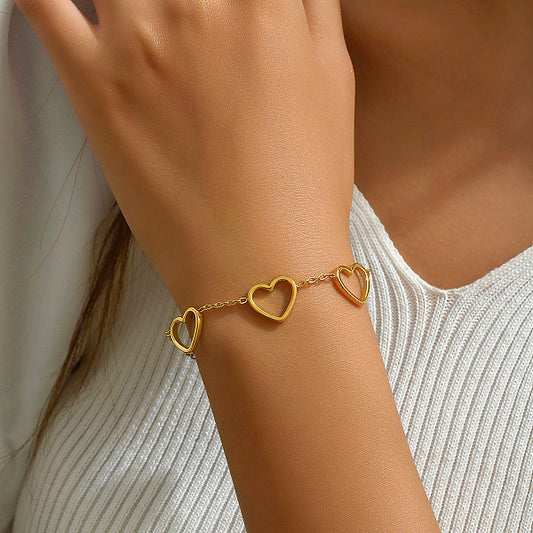 18K Gold Plated Heart Bracelet for Women, Perfect for Daily, Date, Party