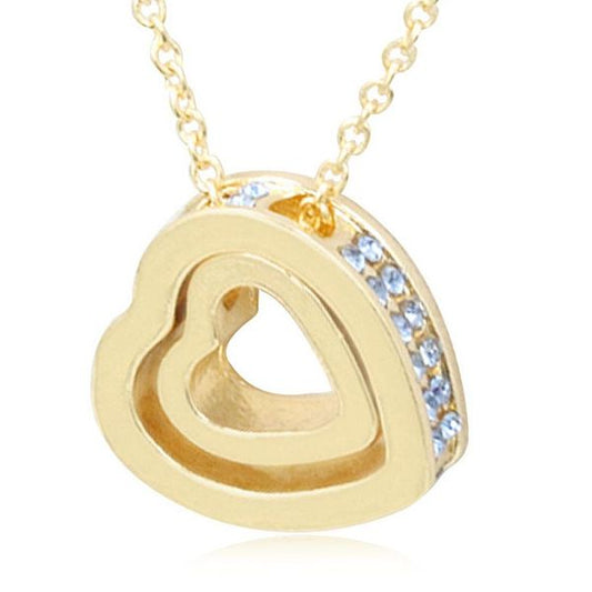 Korean Version Of The Double Heart Artificial Gem Double-layer Peach Heart Clavicle Crystal Necklace