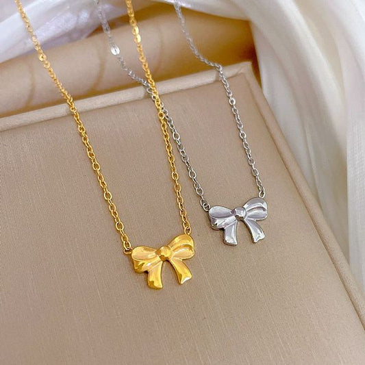 Simple Style Bow Knot Titanium Steel Copper Plating Gold Plated Pendant Necklace