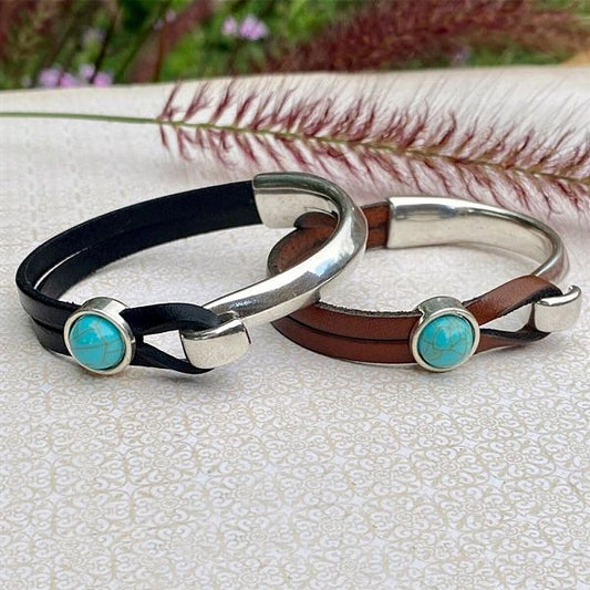 Commute Color Block Alloy Inlay Turquoise Unisex Bangle