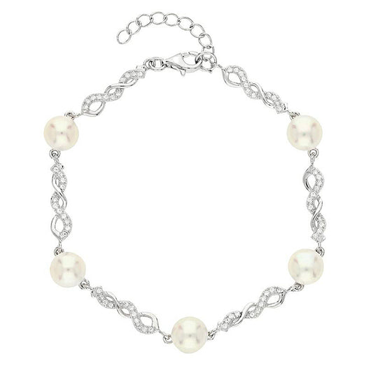 S925 Silver White Pearl Bracelet with Zircon, Mother's Day Gift