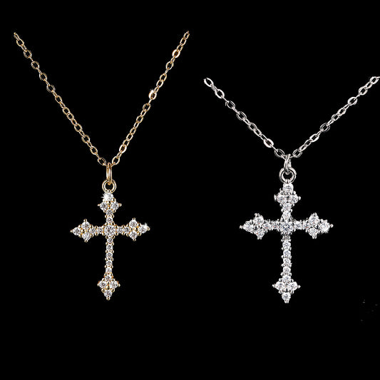 Minimalist Copper Cross Pendant Necklace with Zirconia Inlay