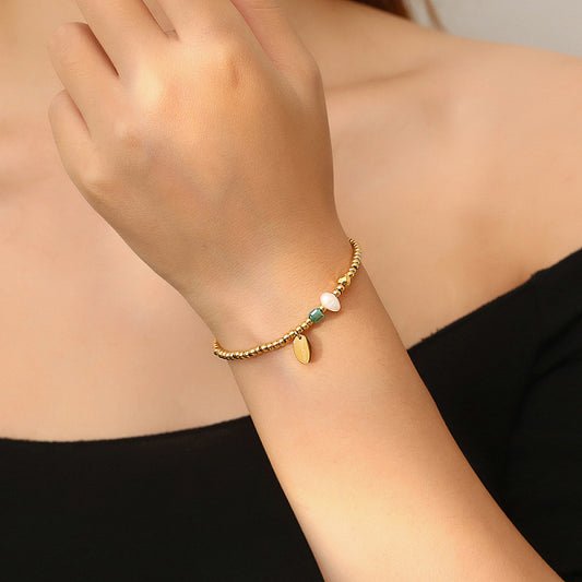Elegant Stainless Steel Beaded Bracelet for Women, Perfect Birthday Gift