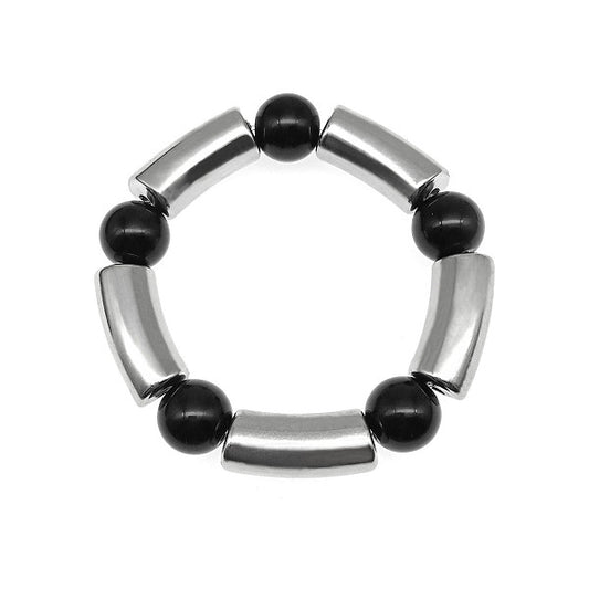 Simple Alloy Round Tube Black Agate Beads Bracelet