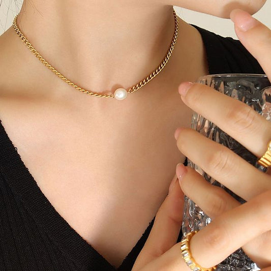 Fashion Geometric Titanium Steel Plating Artificial Pearls Necklace 1 Piece