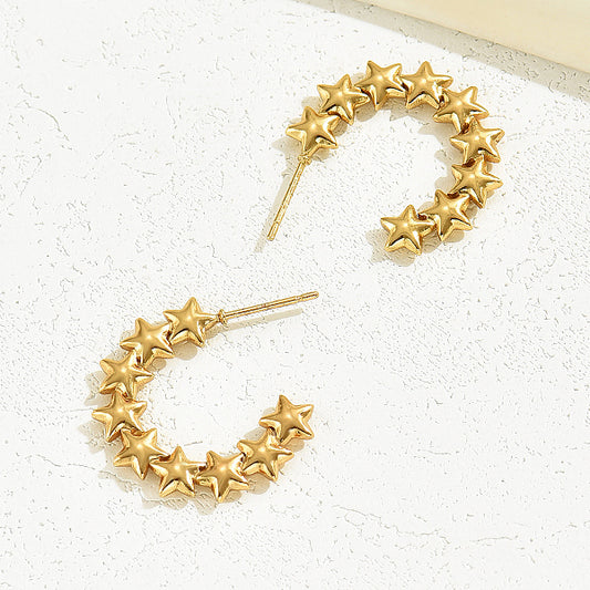 Minimalist Metal Stainless Steel C-shaped Star Bamboo Earings, Perfect for Women's Dates and Holidays.