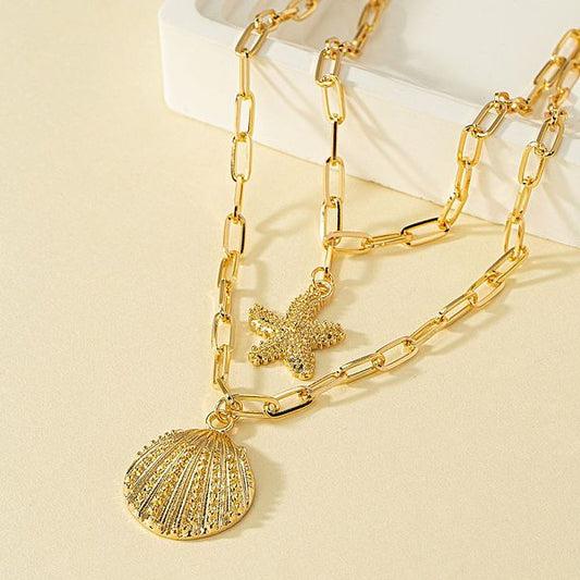 1 Piece Vacation Starfish Shell Alloy Plating Women'S Layered Necklaces