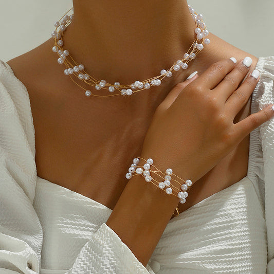 Vintage Elegant Pearl Jewelry Set for Women, Perfect for Parties and Daily Wear