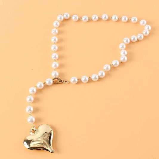 Fashion Imitation Pearl Peach Heart Pendant Necklace