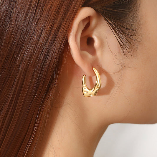 Geometric Retro Stainless Steel C-shaped Earrings for Women's Daily Wear