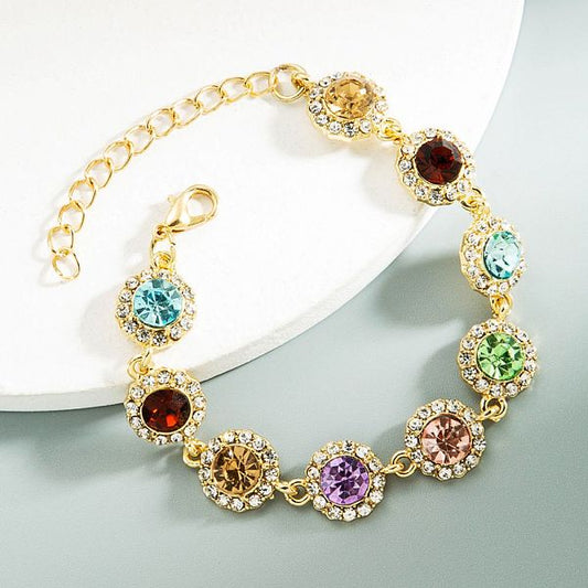 Fashion Color Rhinestone Chain Alloy Bracelet Wholesale Jewelry