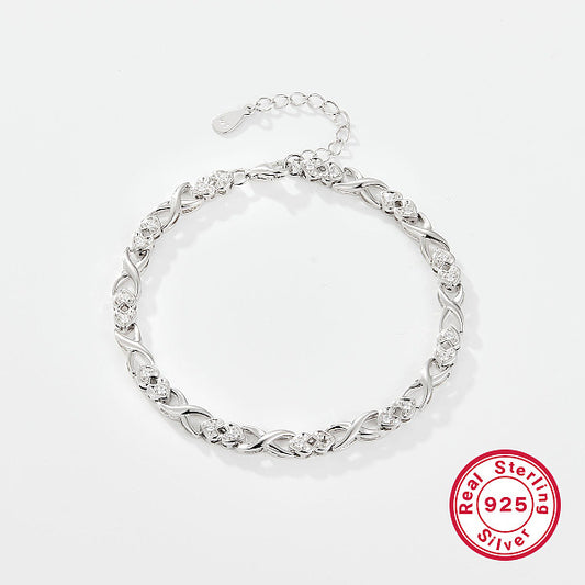S925 Silver Zircon Heart Bracelet - Elegant and Sweet Gift