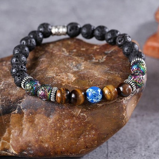 European And American Hot Natural Volcanic Rock Tigereye Emperor Beads Bracelet Men's Bracelet Ornament Wholesale Foreign Trade Exclusive