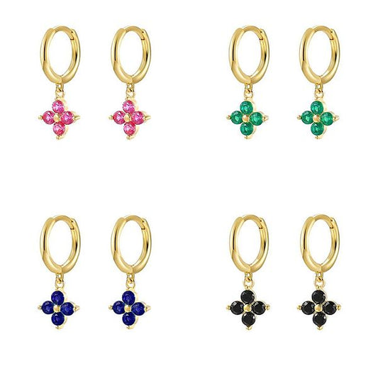 1 Pair Elegant Vintage Style Shiny Four Leaf Clover Plating Inlay Copper Zircon Gold Plated Drop Earrings