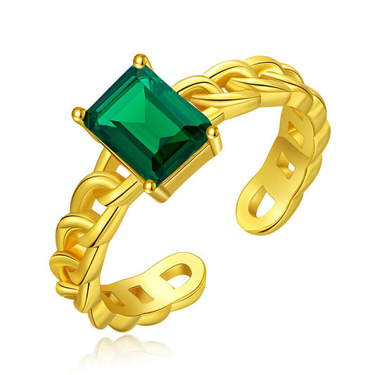 Gold Hollow Chain Design Ring with Zirconia Stones for Fashionable Women