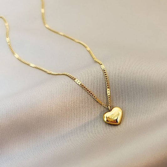Retro Heart Shape Titanium Steel Plating 18K Gold Plated Pendant Necklace