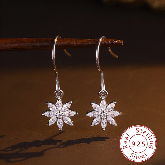 925 Sterling Silver Flower Pendant Earrings - Elegant Gift for Birthday or Mother's Day