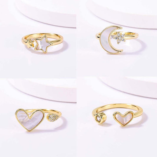 Fashionable gold-plated heart shell open ring, perfect holiday gift for ladies.