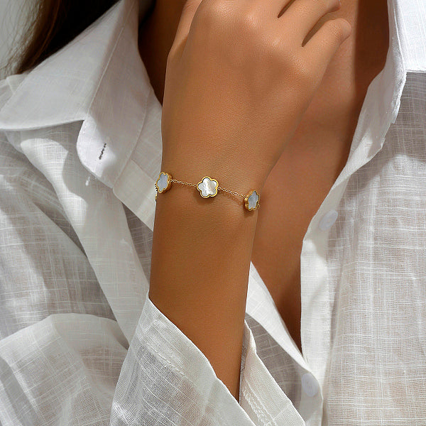Stainless Steel Lucky Clover Shell Bracelet for Women, Holiday Gift