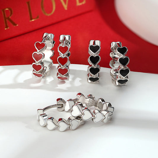 S925 Silver Heart Enamel Earrings: Cute and Sweet Dating Accessories for Women