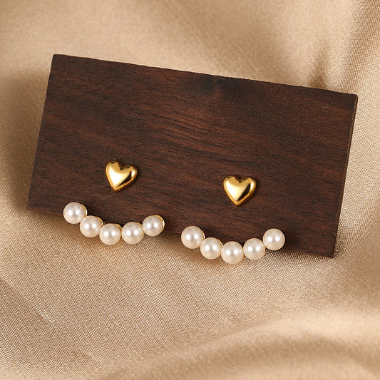 Fashionable Cute Alloy Pearl Heart Earrings for Women, Can Be Worn as Studs or Hoops