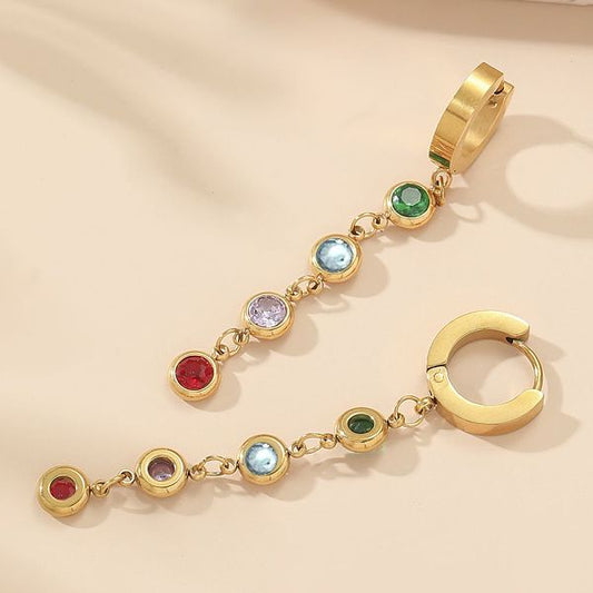 1 Pair Elegant Color Block Titanium Steel Plating Inlay Rhinestones 18K Gold Plated Drop Earrings