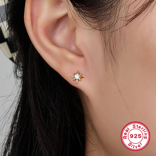 Cute Zircon Octet Star Earrings - 925 Sterling Silver Stud Jewelry